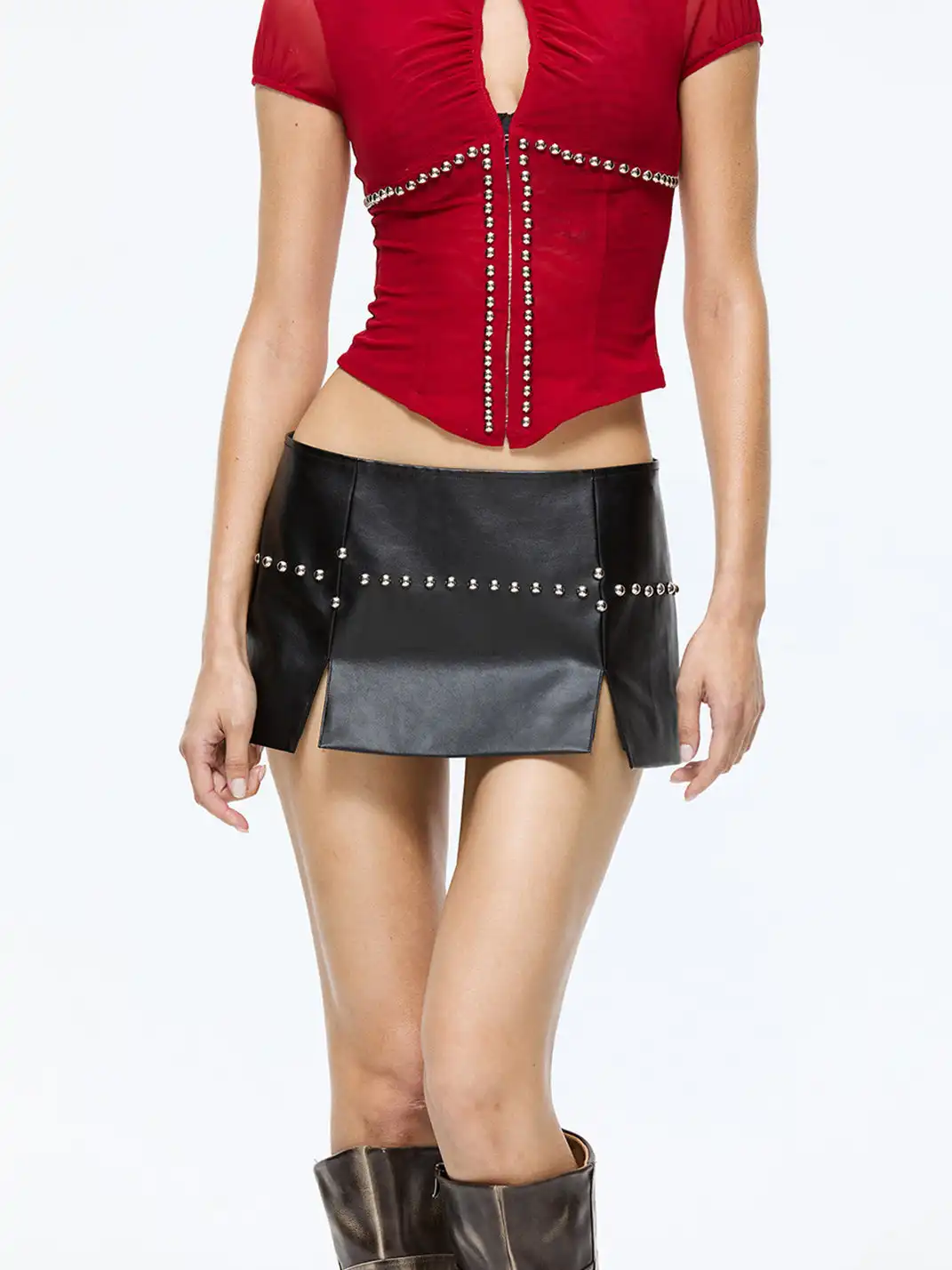 Latelylab | Studded Slit Leather Bodycon Skirt
