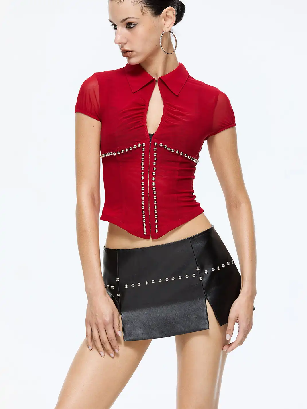 Latelylab | Studded Slit Leather Bodycon Skirt