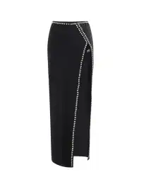 Latelylab | Low-Waisted Slit Studded Midi Skirt