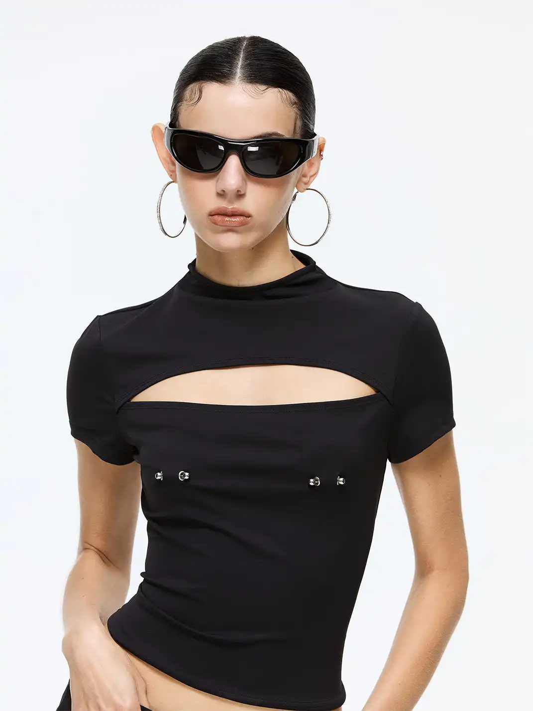 Latelylab | Hollow-Out Tight-Fitting T-Shirt