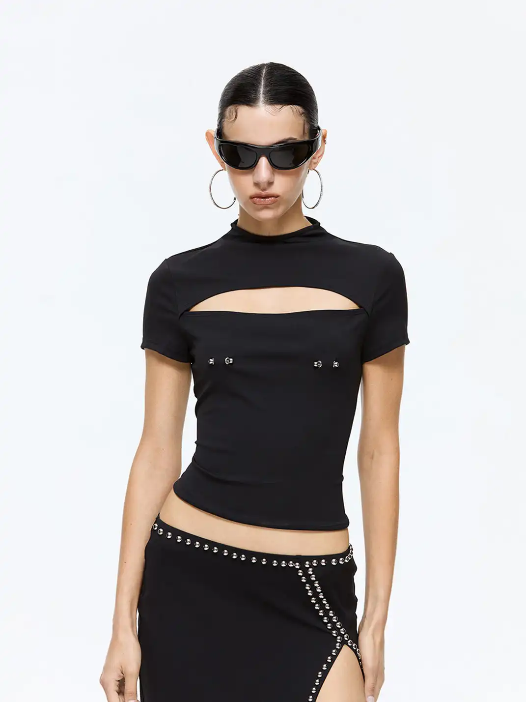 Latelylab | Hollow-Out Tight-Fitting T-Shirt
