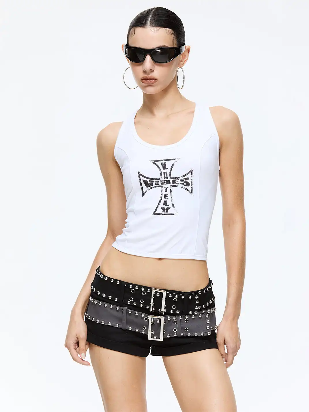 Latelylab | Studded Low-Rise Denim Shorts
