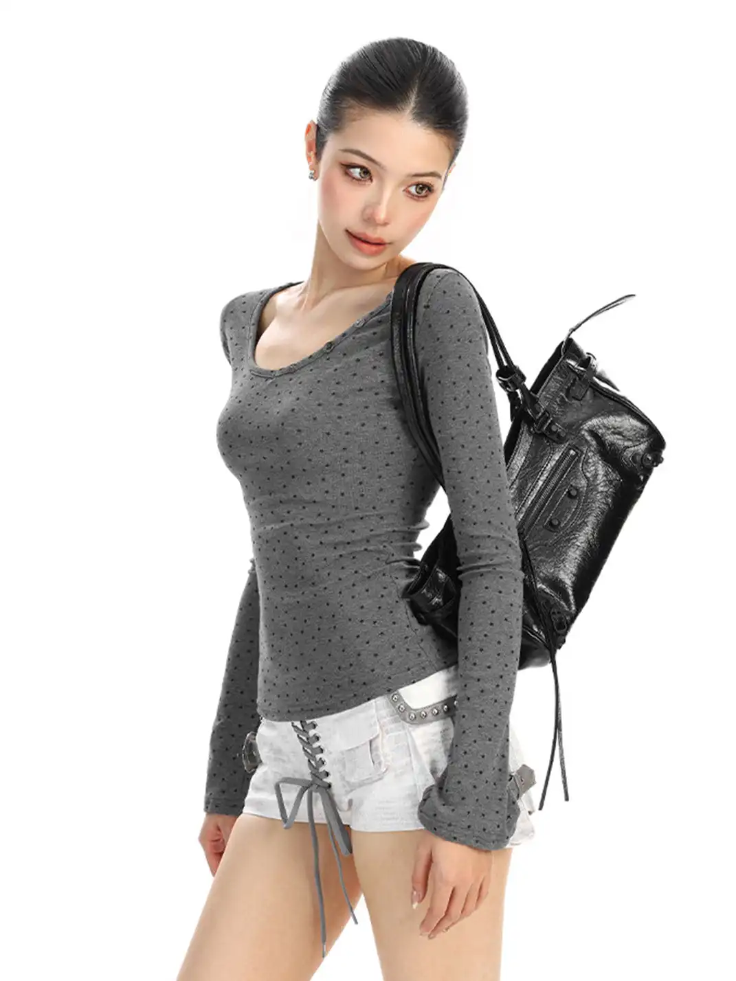 BIGGOLD | All-Over Star Print V-Neck Long-Sleeved T-Shirt