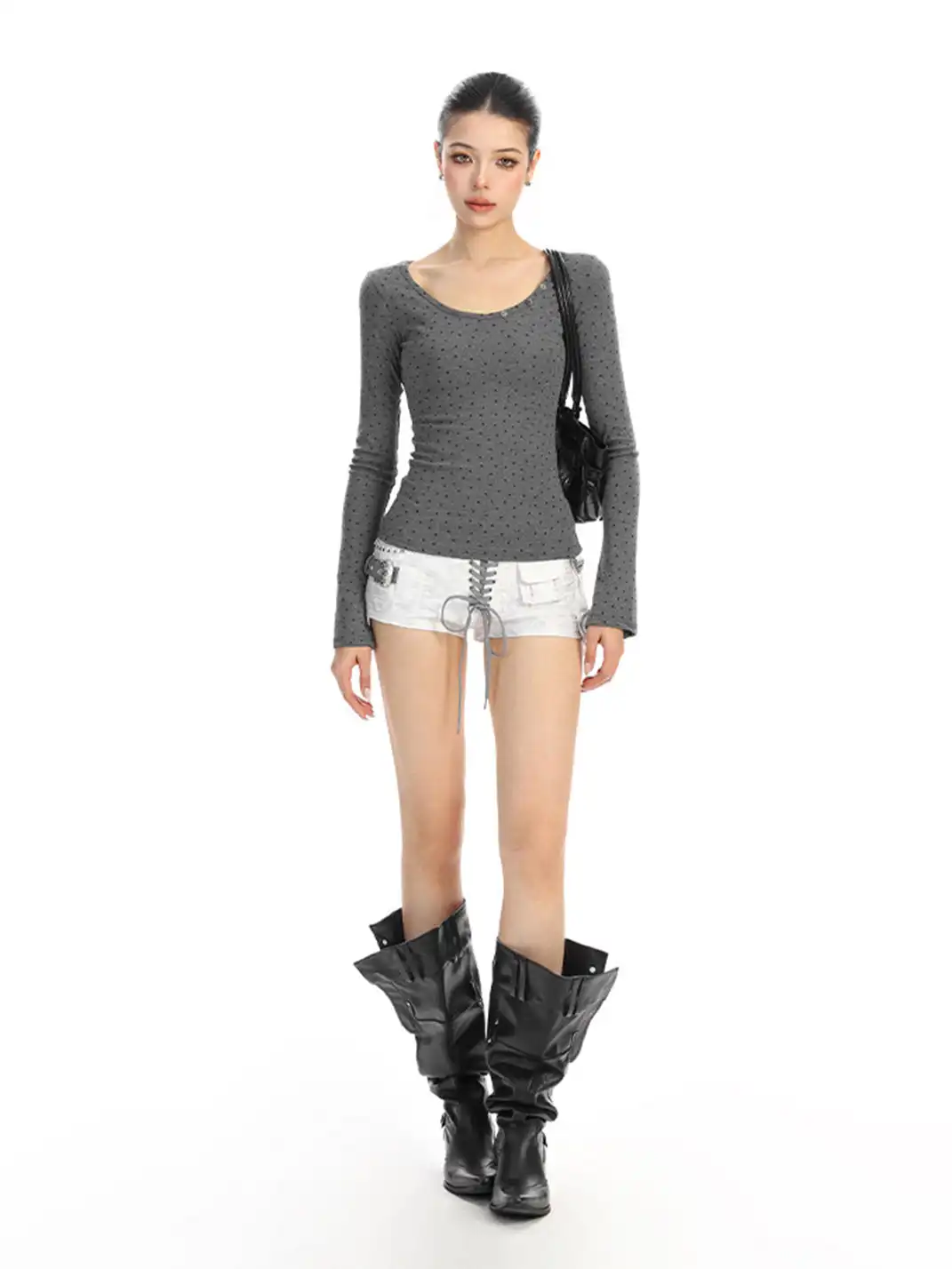 BIGGOLD | All-Over Star Print V-Neck Long-Sleeved T-Shirt