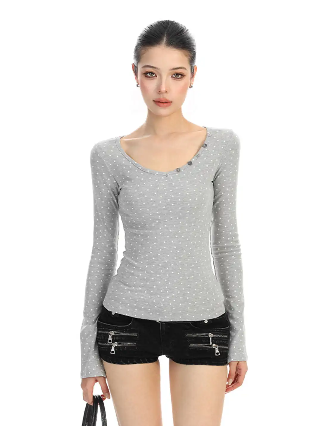 BIGGOLD | All-Over Star Print V-Neck Long-Sleeved T-Shirt