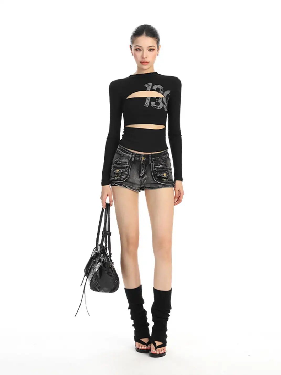 BIGGOLD | Hollow-Out Letter Print Long-Sleeved T-Shirt