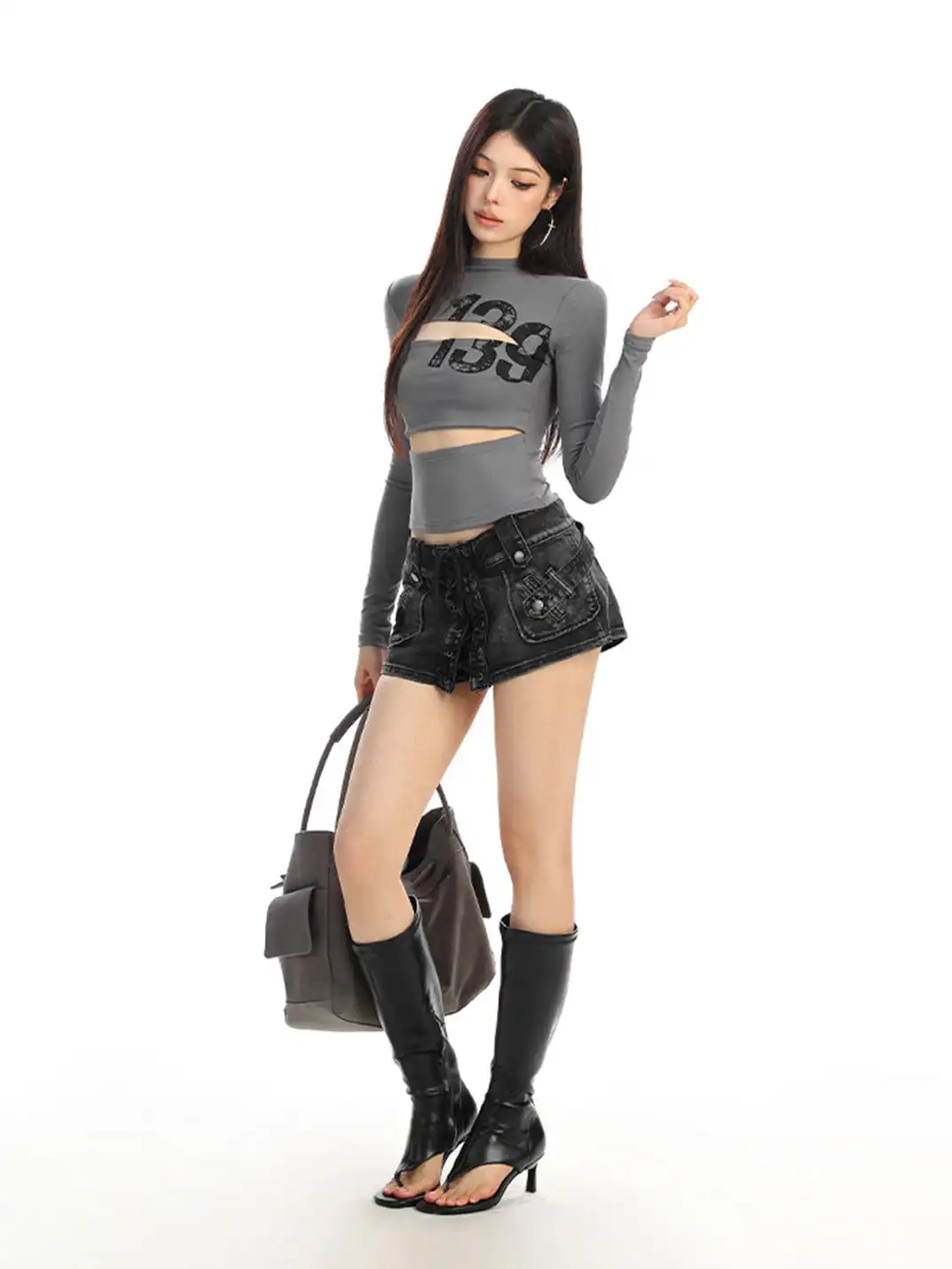 BIGGOLD | Hollow-Out Letter Print Long-Sleeved T-Shirt
