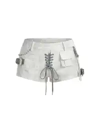 BIGGOLD | Distressed Lace-Up Low-Rise Denim Shorts