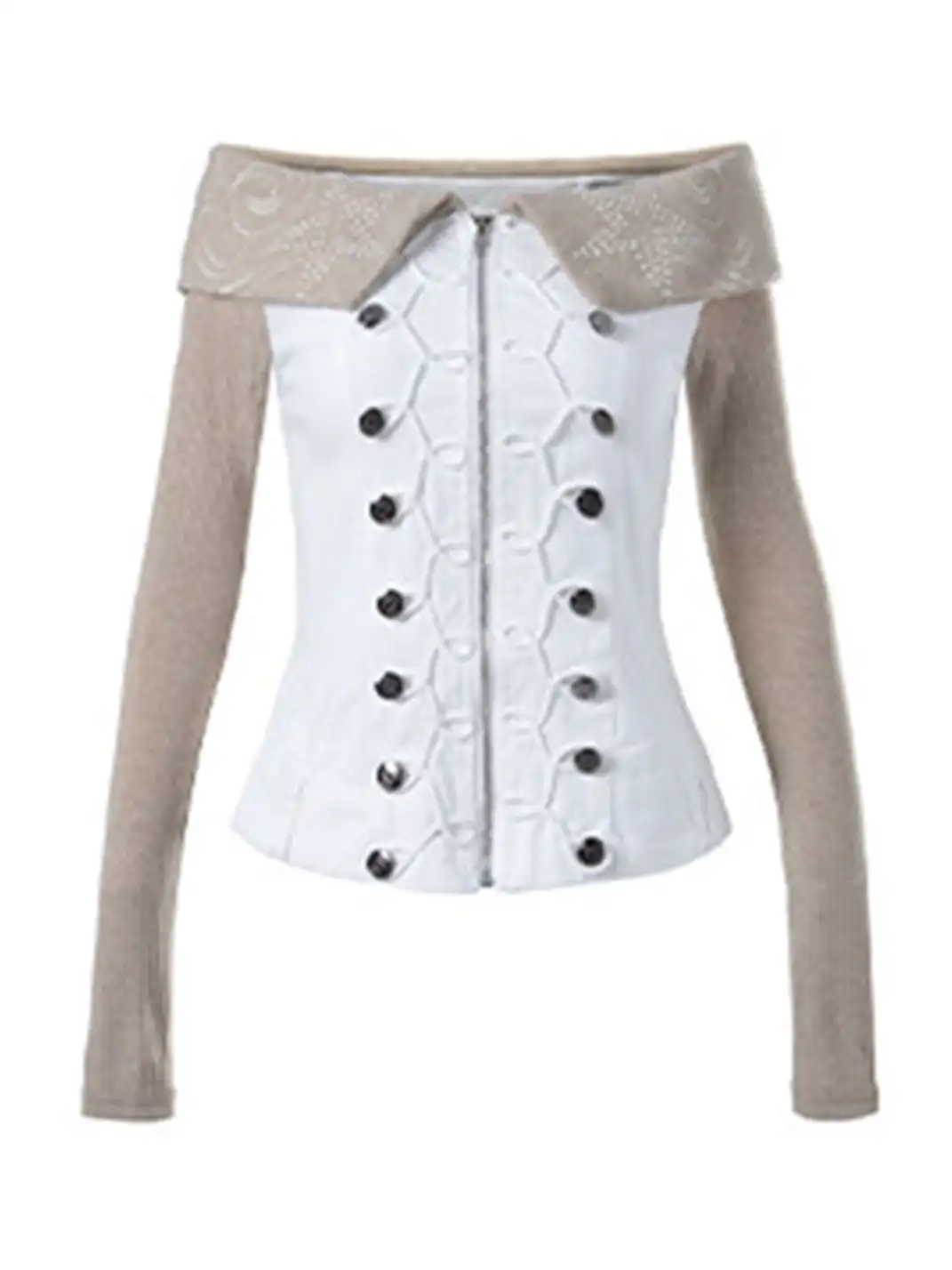 BIGGOLD | Rhinestone Off-Shoulder Button Long-Sleeve T-Shirt