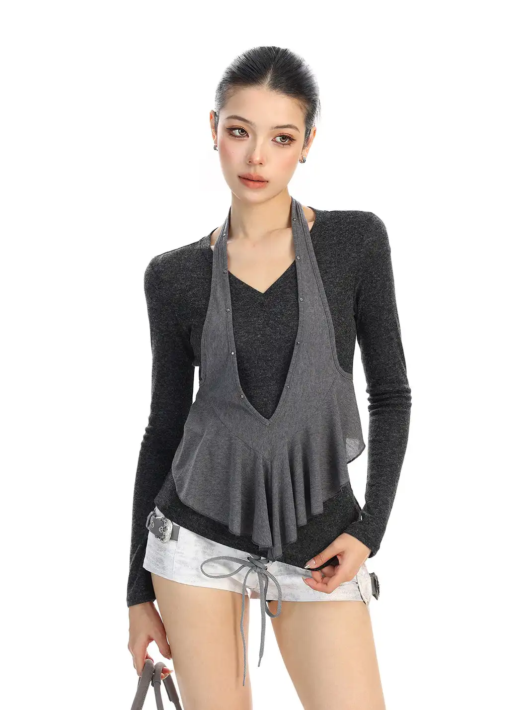 BIGGOLD | Faux Two-Piece Halter Neck Long-Sleeved T-Shirt