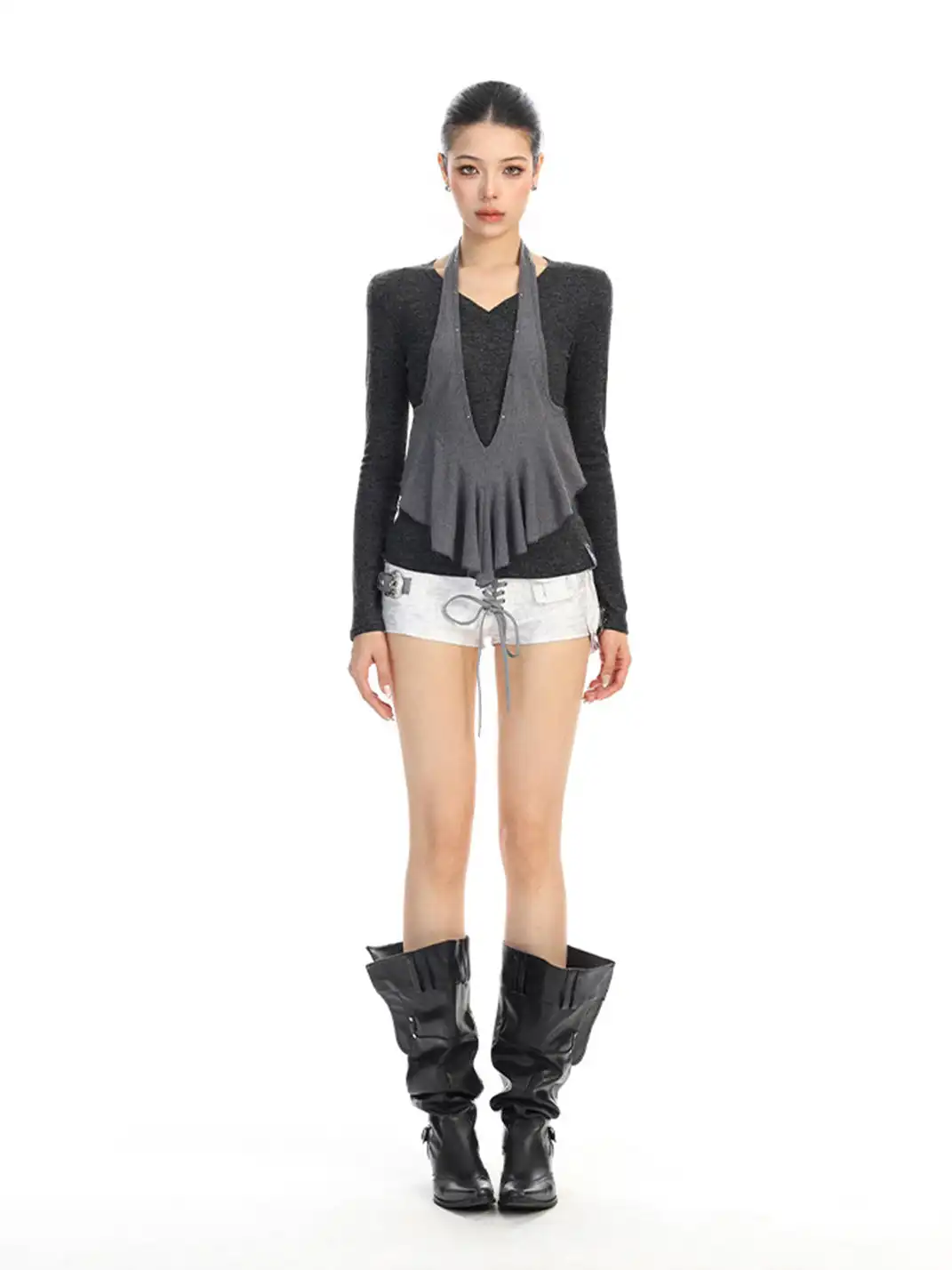 BIGGOLD | Faux Two-Piece Halter Neck Long-Sleeved T-Shirt