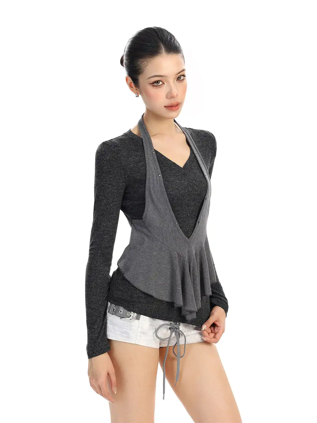 BIGGOLD | Faux Two-Piece Halter Neck Long-Sleeved T-Shirt