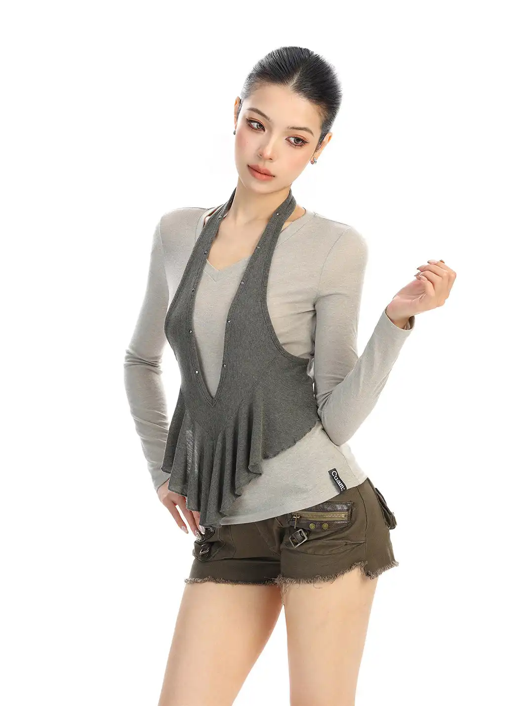 BIGGOLD | Faux Two-Piece Halter Neck Long-Sleeved T-Shirt