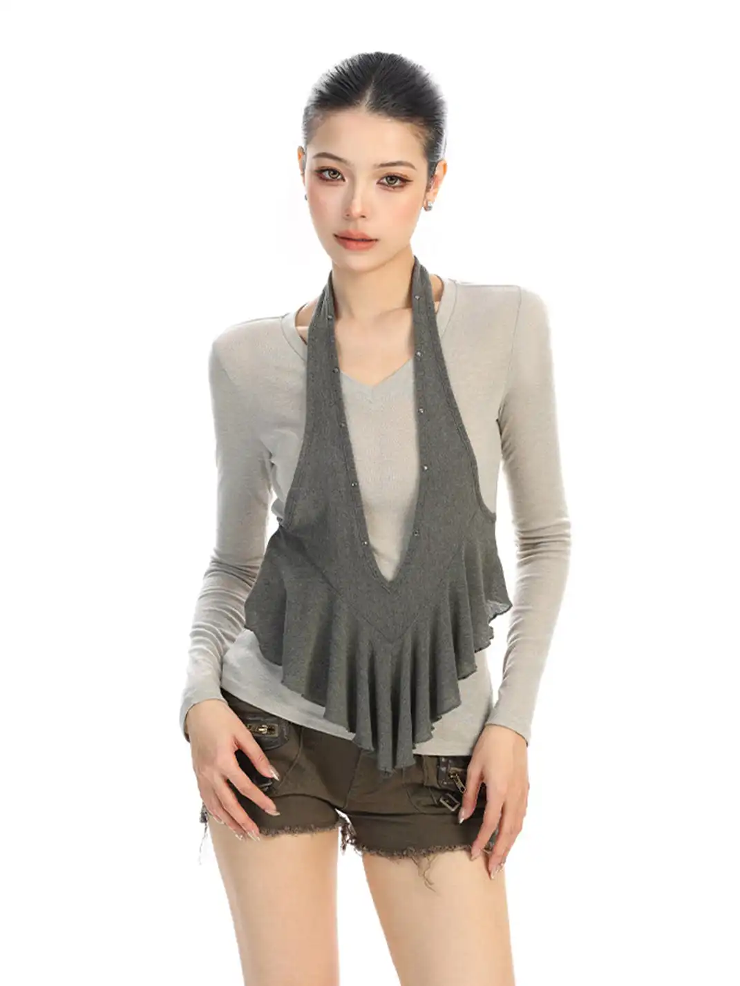 BIGGOLD | Faux Two-Piece Halter Neck Long-Sleeved T-Shirt
