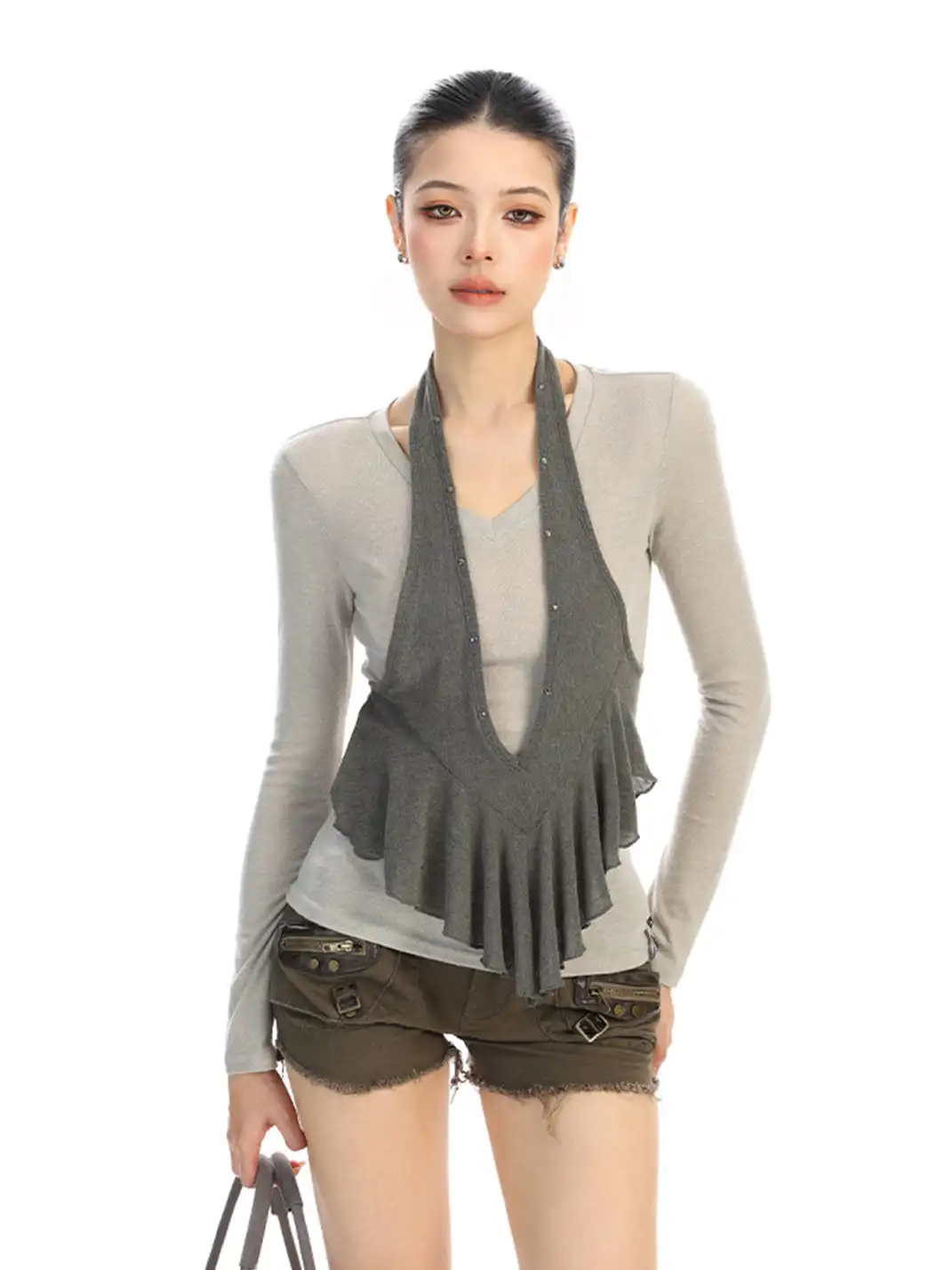 BIGGOLD | Faux Two-Piece Halter Neck Long-Sleeved T-Shirt