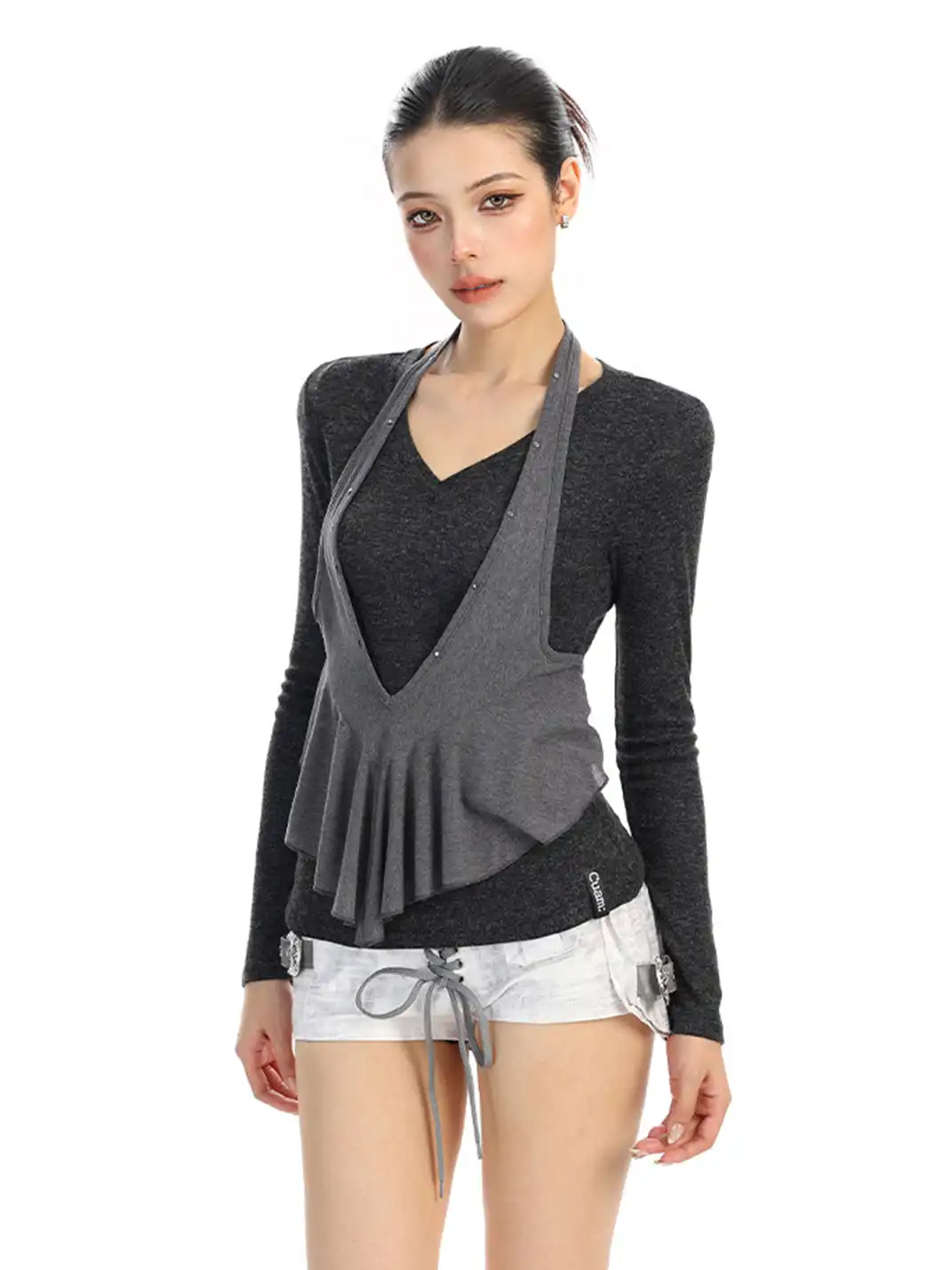 BIGGOLD | Faux Two-Piece Halter Neck Long-Sleeved T-Shirt