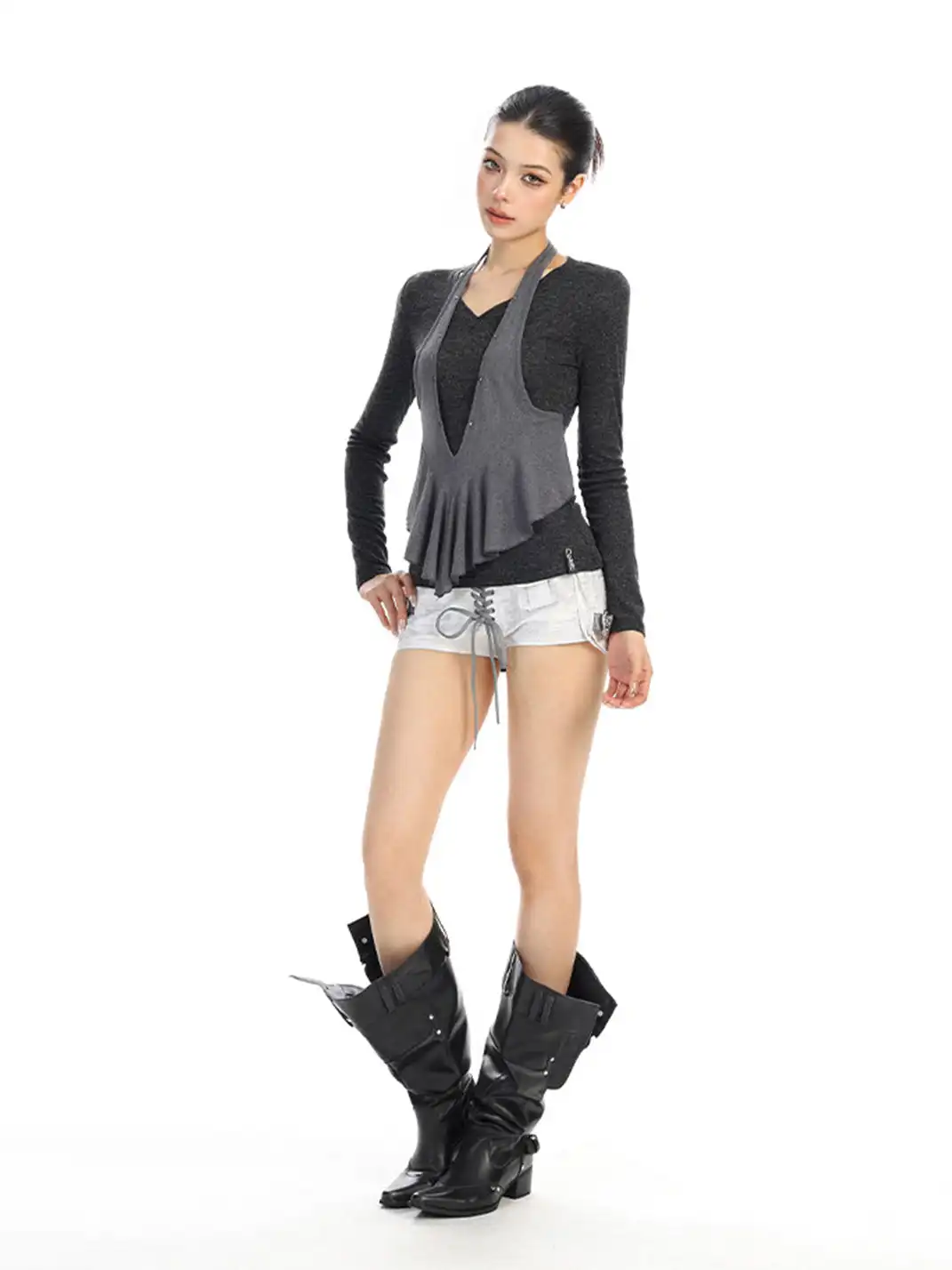BIGGOLD | Faux Two-Piece Halter Neck Long-Sleeved T-Shirt