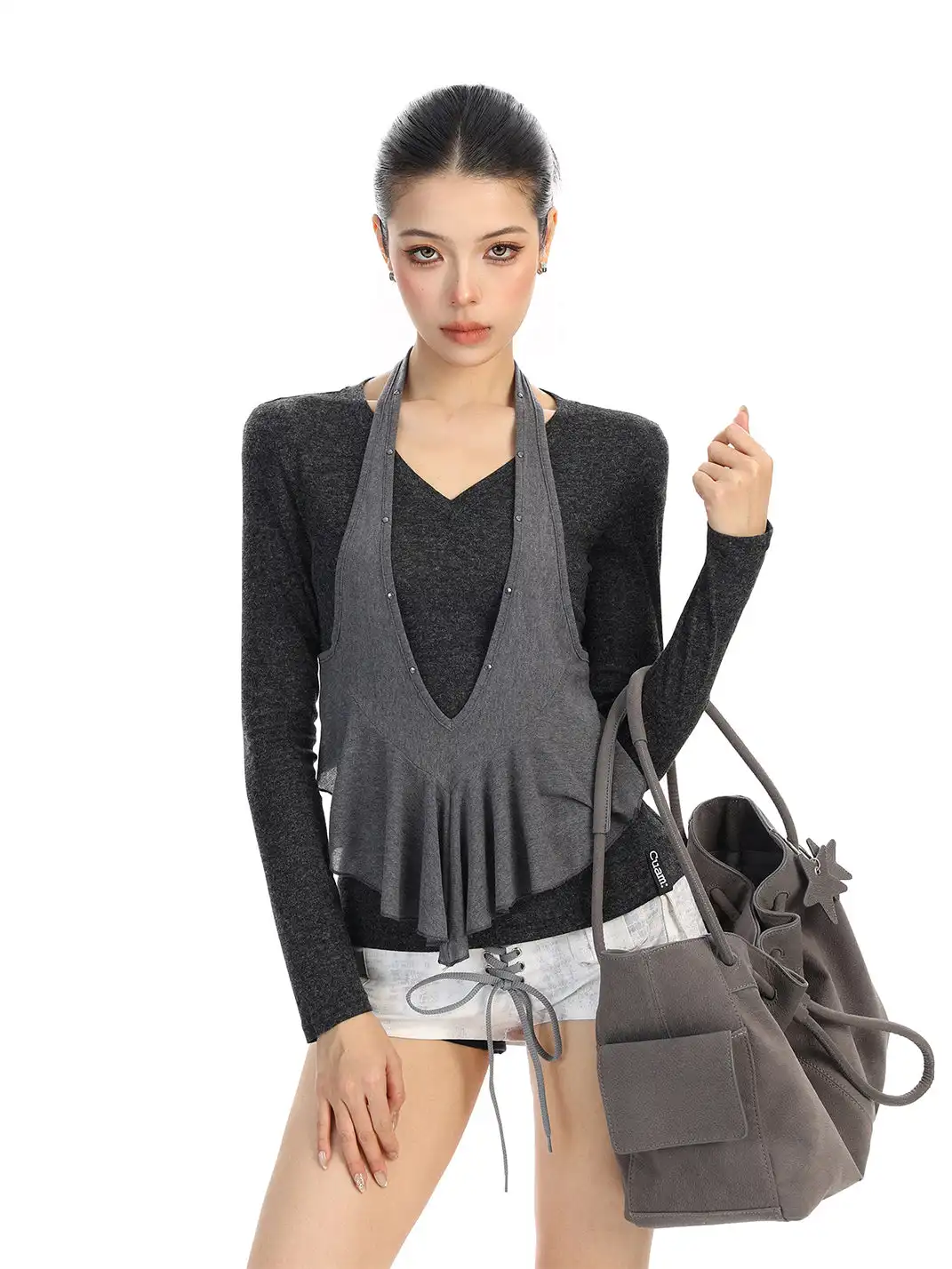 BIGGOLD | Faux Two-Piece Halter Neck Long-Sleeved T-Shirt