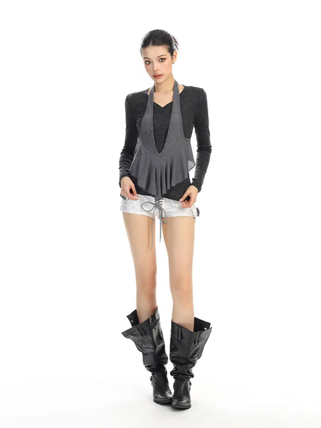 BIGGOLD | Faux Two-Piece Halter Neck Long-Sleeved T-Shirt