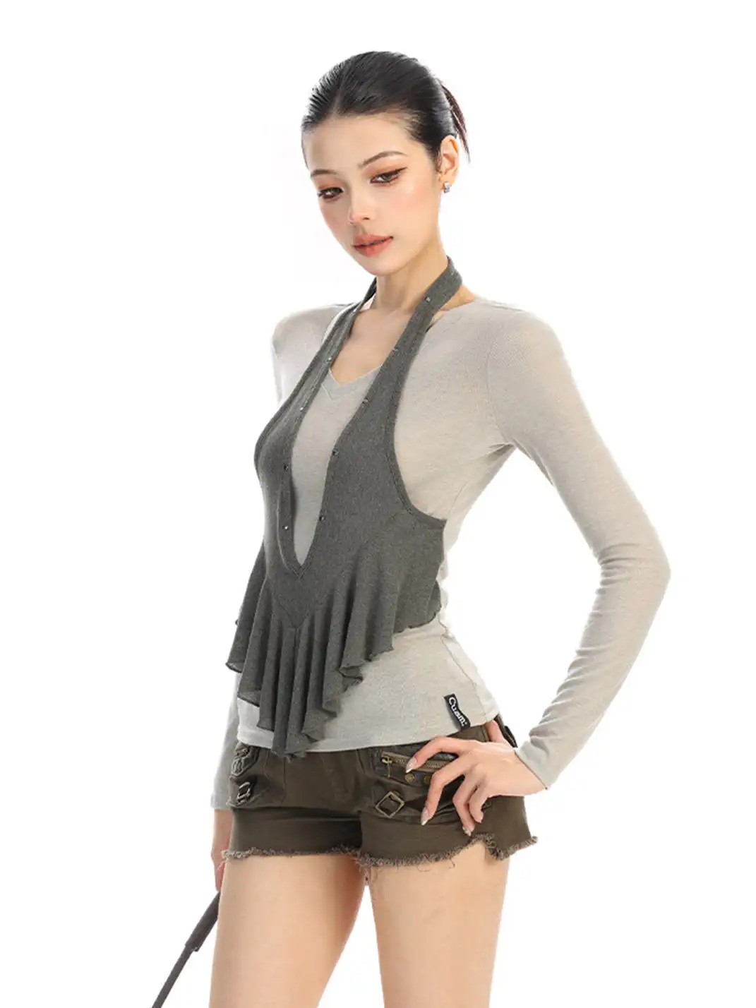 BIGGOLD | Faux Two-Piece Halter Neck Long-Sleeved T-Shirt