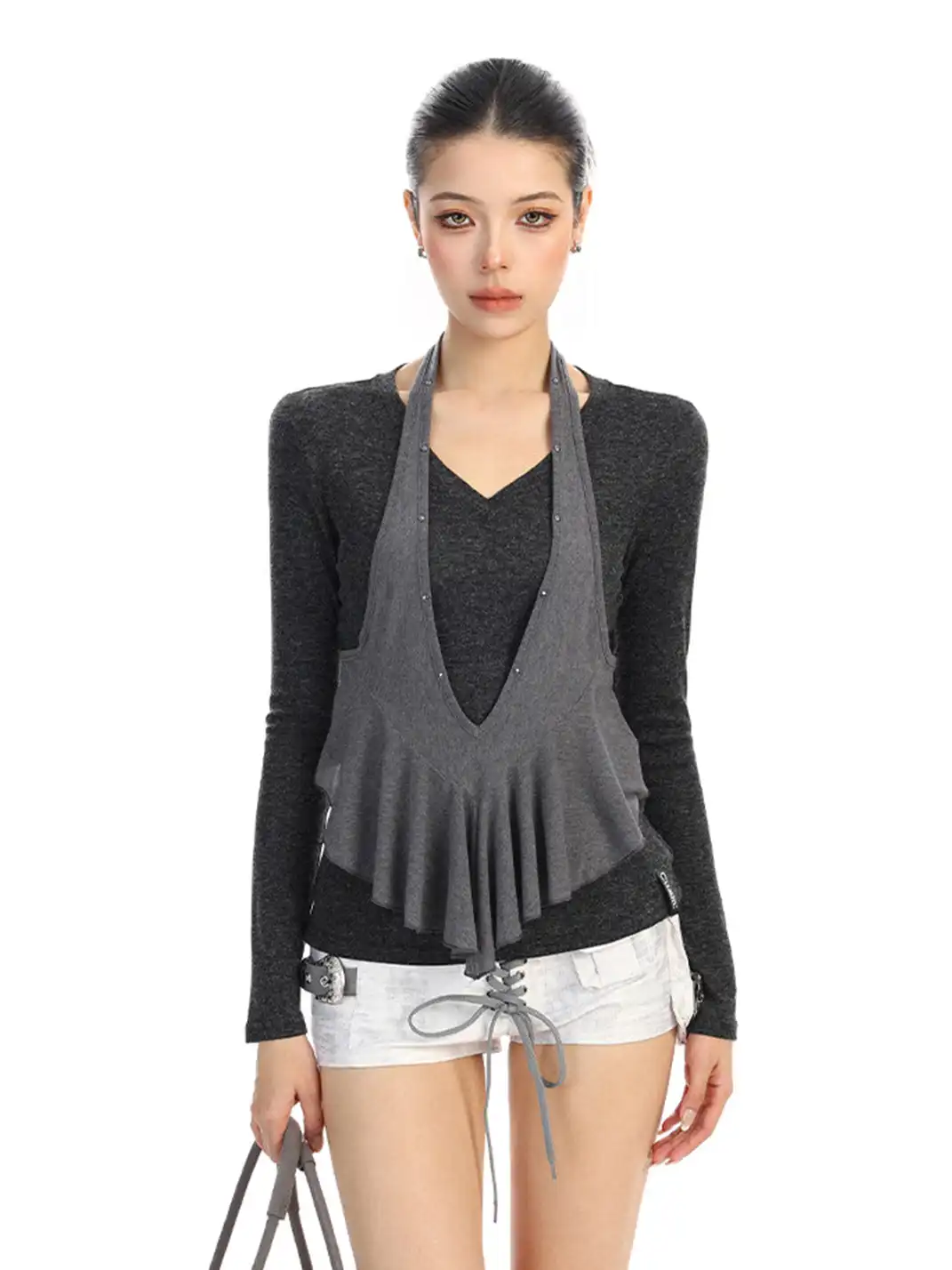 BIGGOLD | Faux Two-Piece Halter Neck Long-Sleeved T-Shirt