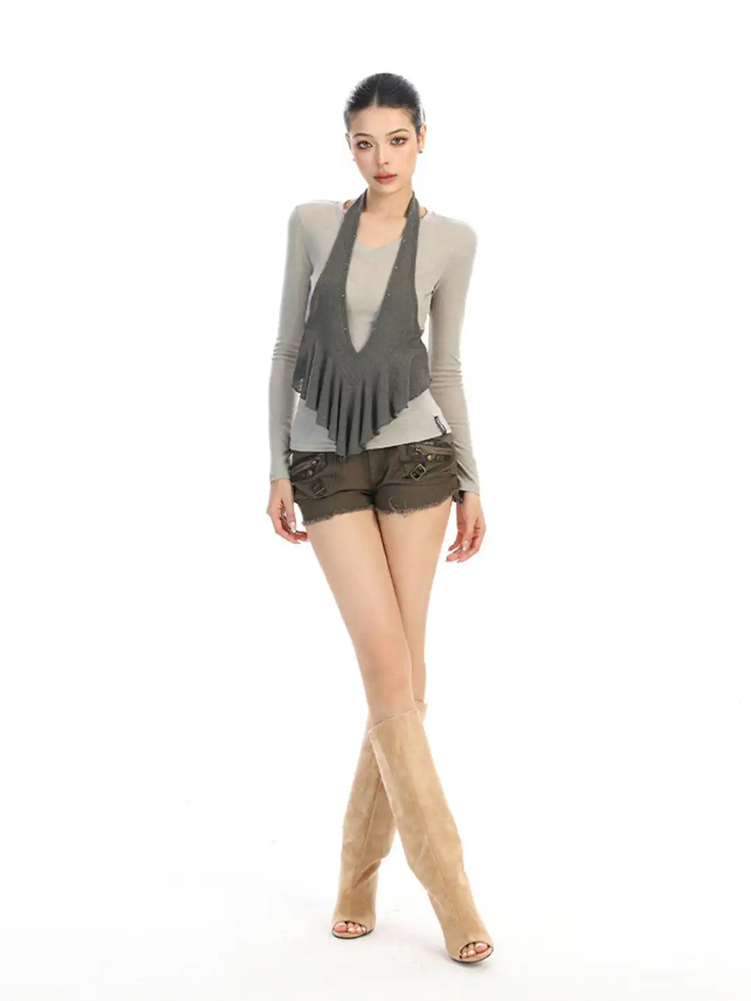 BIGGOLD | Faux Two-Piece Halter Neck Long-Sleeved T-Shirt