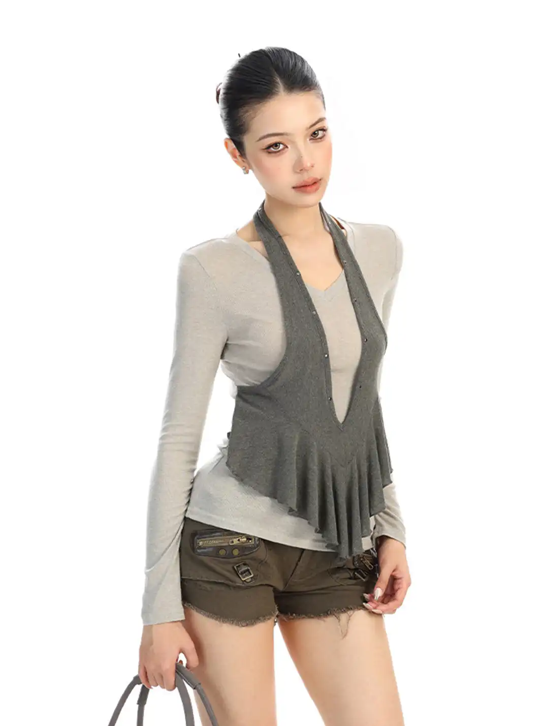 BIGGOLD | Faux Two-Piece Halter Neck Long-Sleeved T-Shirt