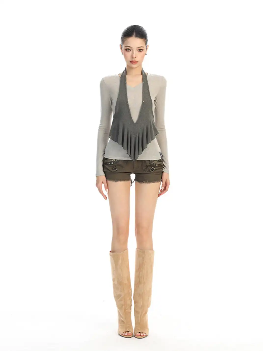 BIGGOLD | Faux Two-Piece Halter Neck Long-Sleeved T-Shirt