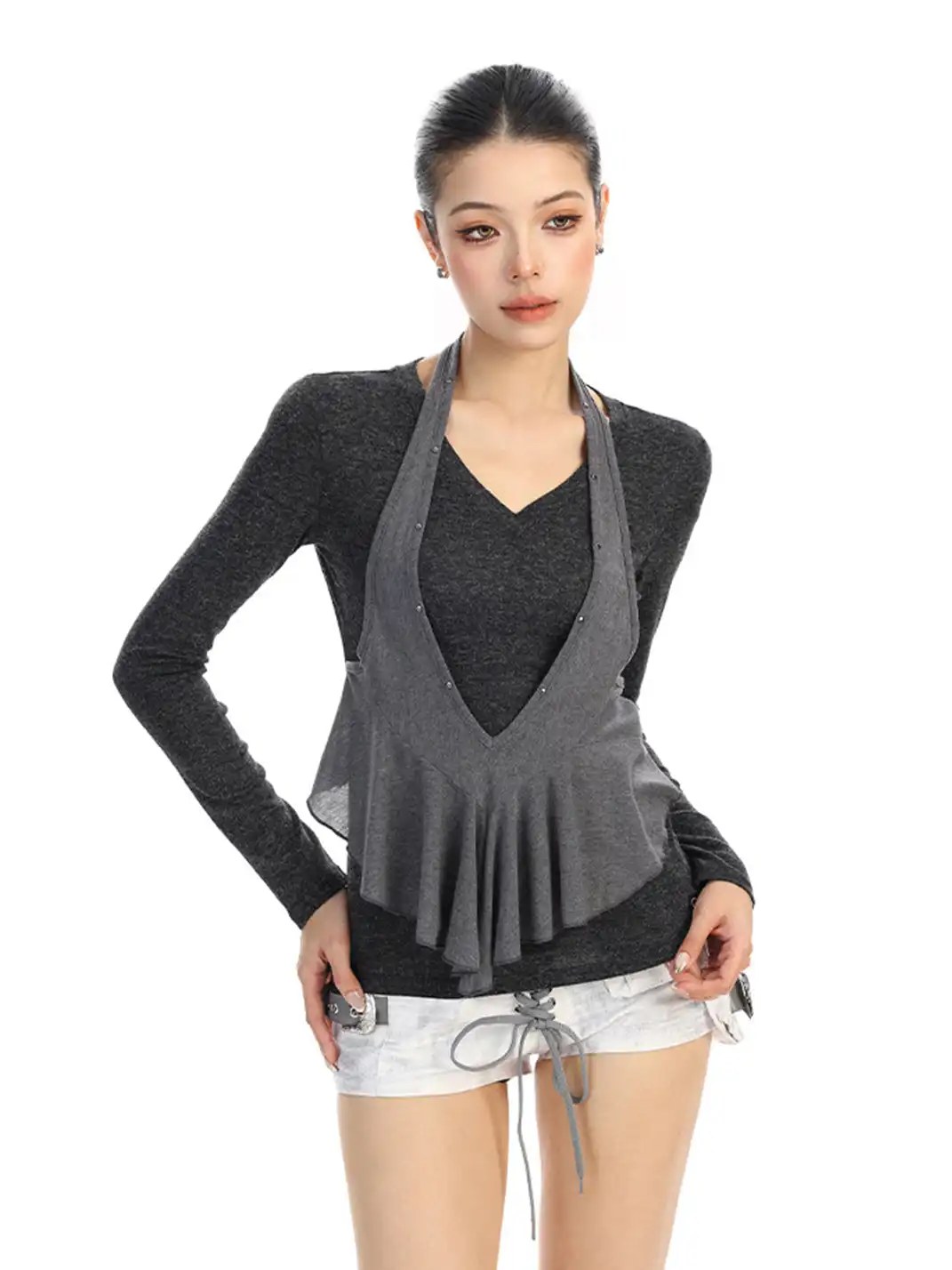 BIGGOLD | Faux Two-Piece Halter Neck Long-Sleeved T-Shirt