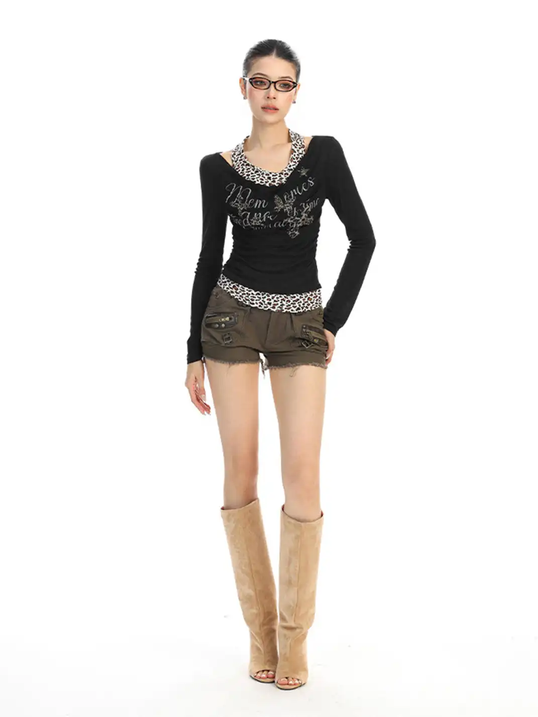 BIGGOLD | Printed Faux Two-Piece Long-Sleeved Top