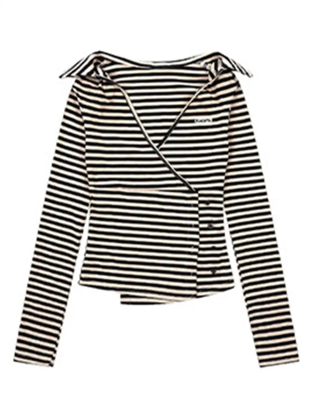 BIGGOLD | Irregular Button Striped Long-Sleeved T-Shirt