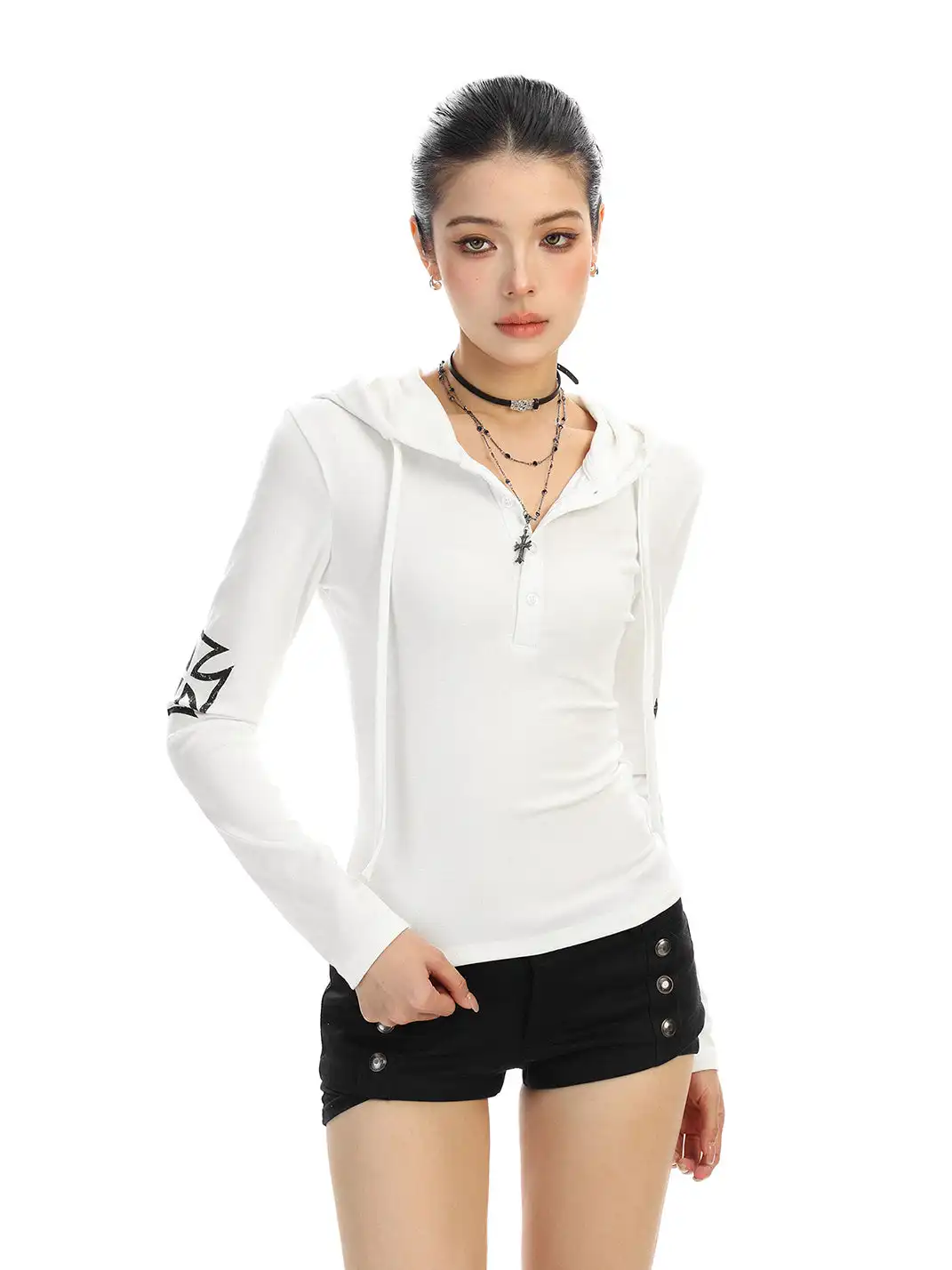 BIGGOLD | Printed Hooded Long-Sleeved Top