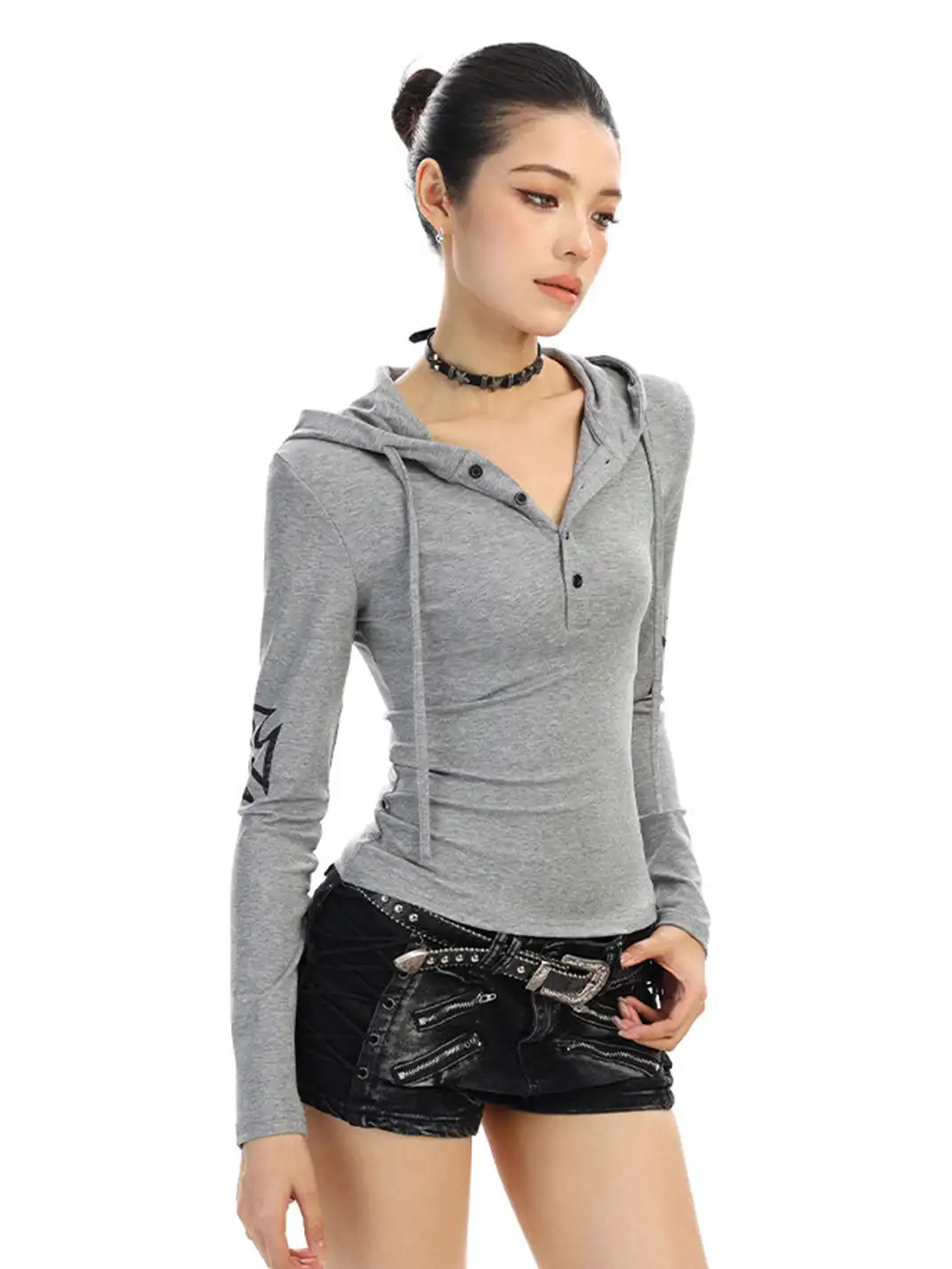 BIGGOLD | Printed Hooded Long-Sleeved Top