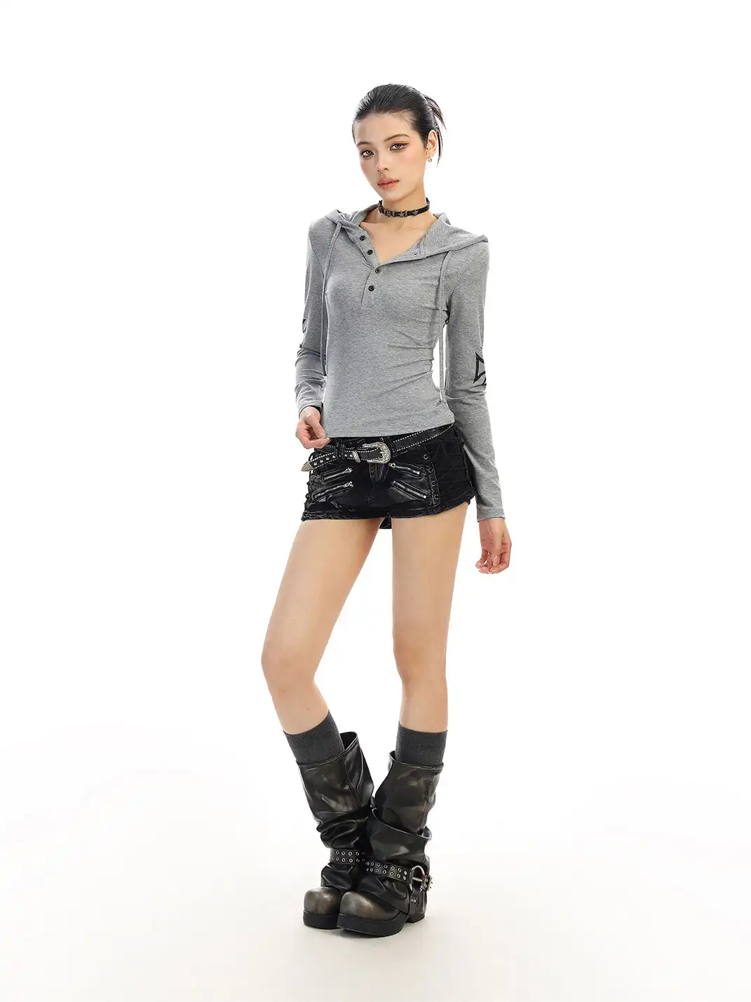 BIGGOLD | Printed Hooded Long-Sleeved Top