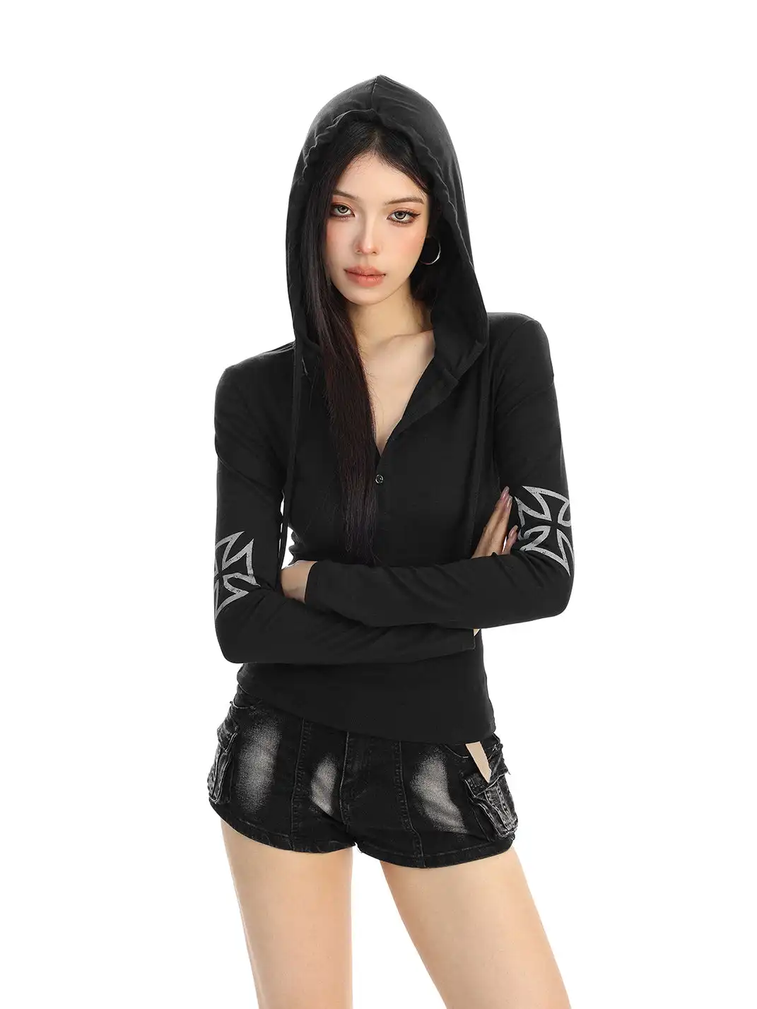 BIGGOLD | Printed Hooded Long-Sleeved Top