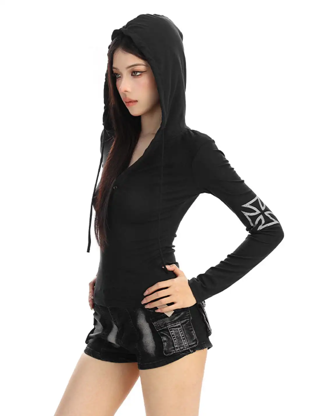 BIGGOLD | Printed Hooded Long-Sleeved Top
