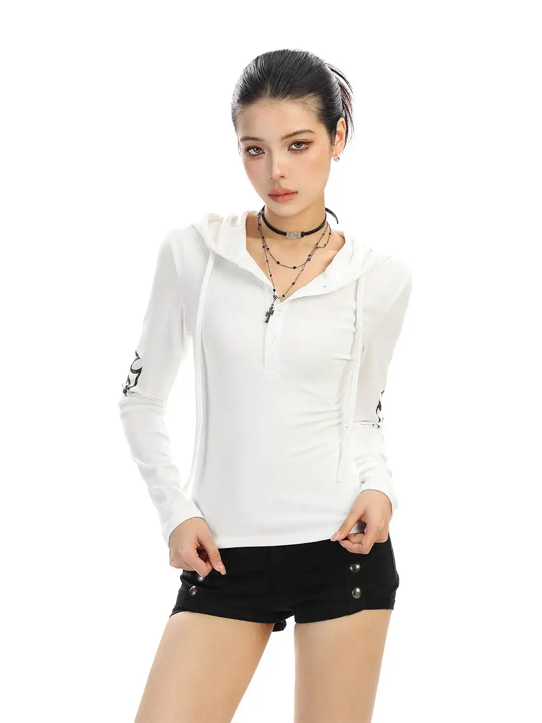 BIGGOLD | Printed Hooded Long-Sleeved Top