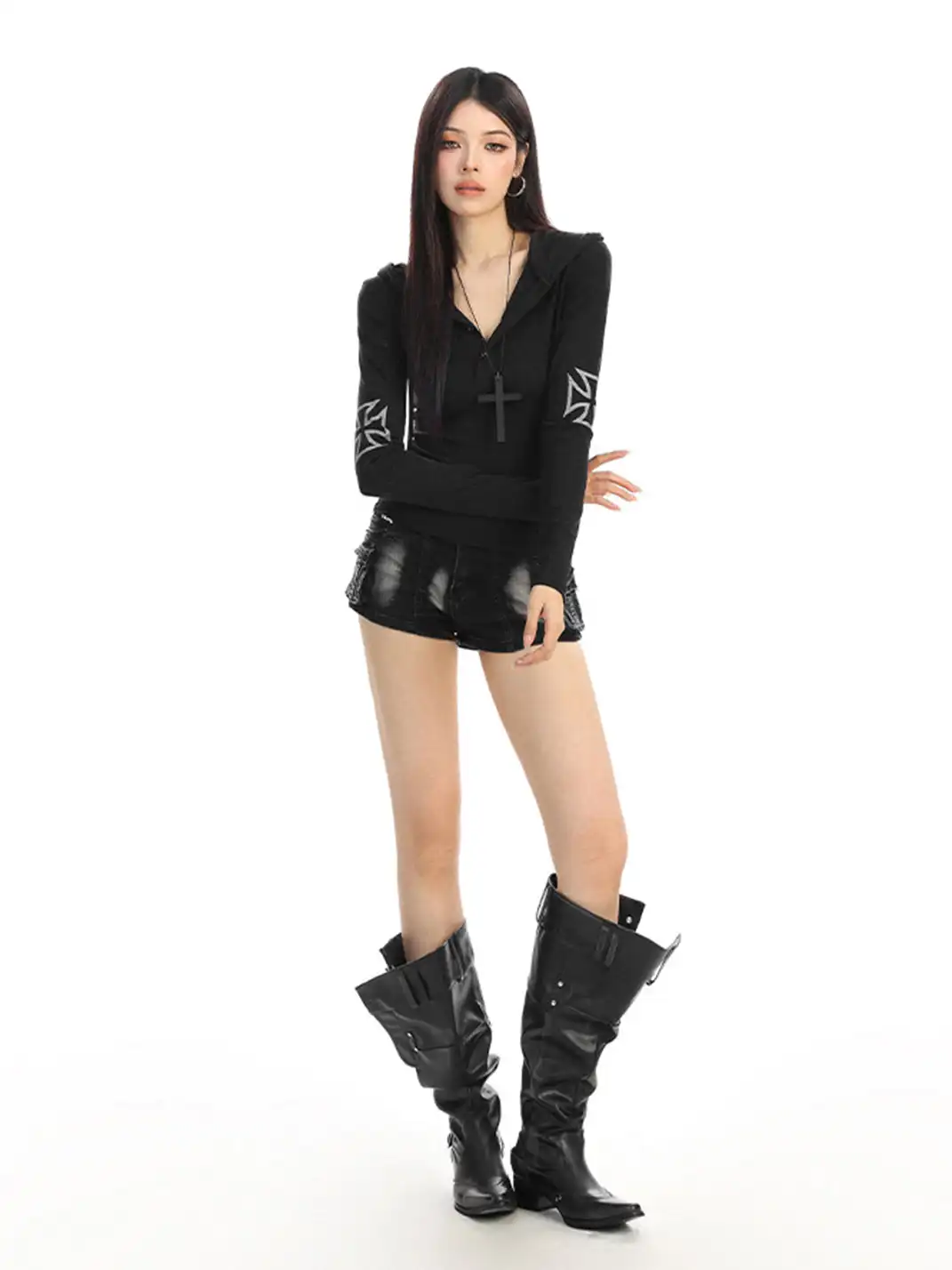 BIGGOLD | Printed Hooded Long-Sleeved Top