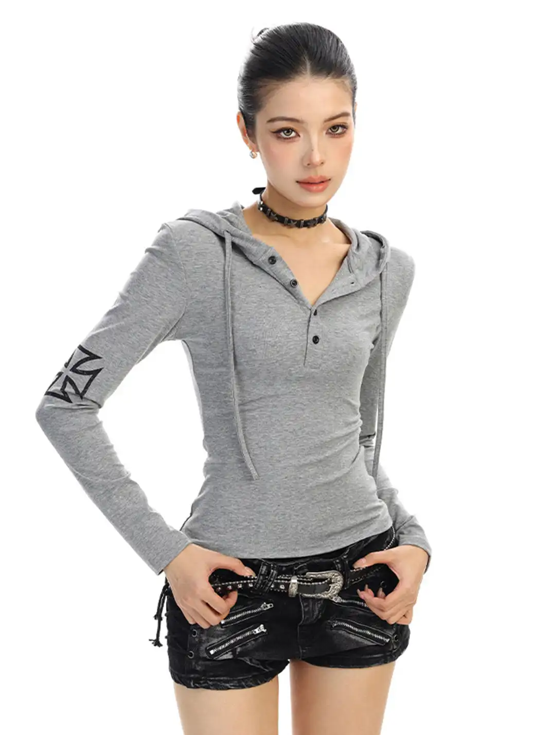 BIGGOLD | Printed Hooded Long-Sleeved Top