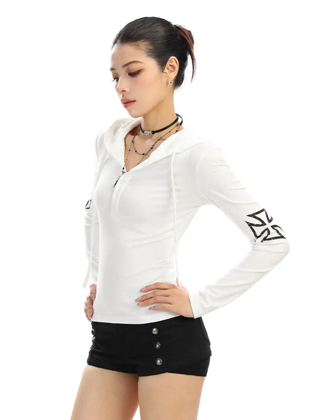 BIGGOLD | Printed Hooded Long-Sleeved Top