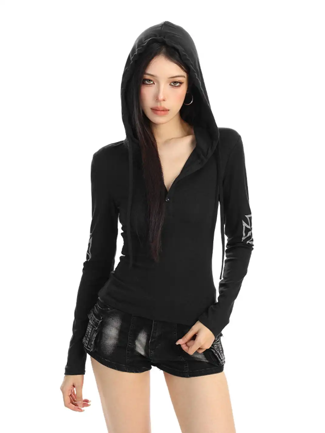 BIGGOLD | Printed Hooded Long-Sleeved Top