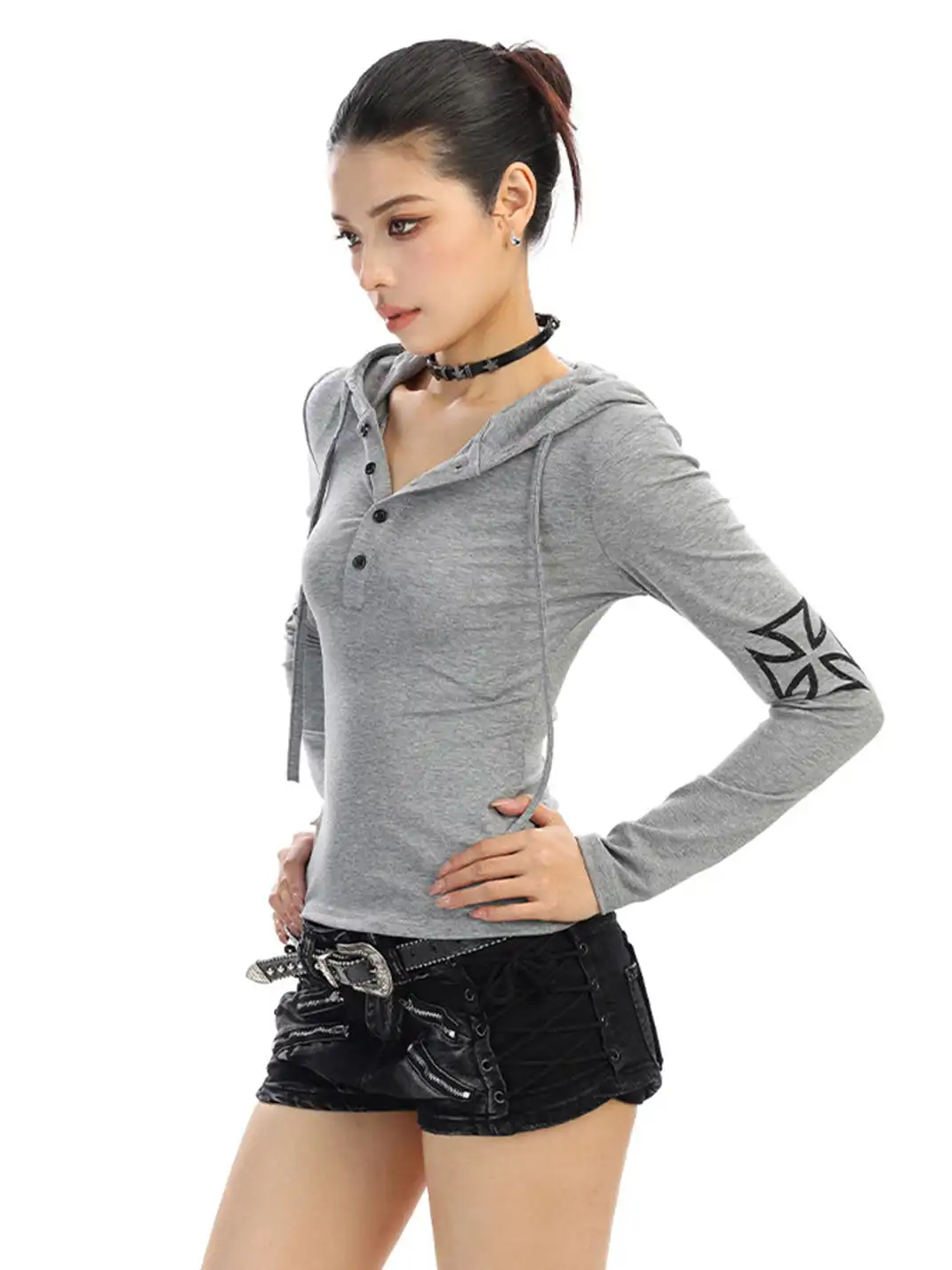 BIGGOLD | Printed Hooded Long-Sleeved Top