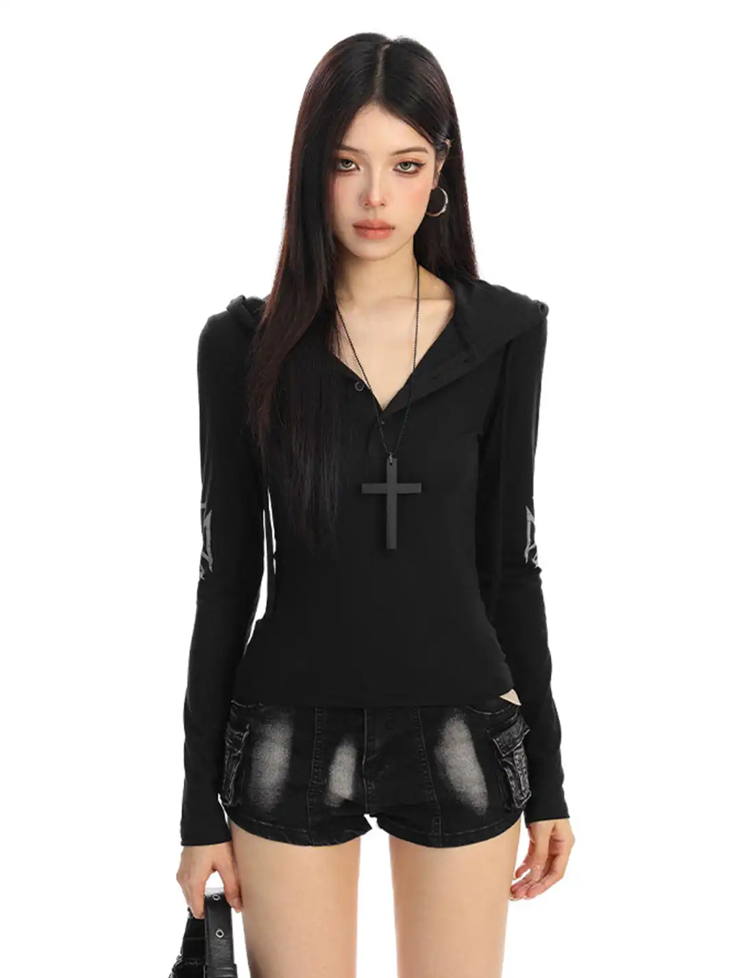 BIGGOLD | Printed Hooded Long-Sleeved Top
