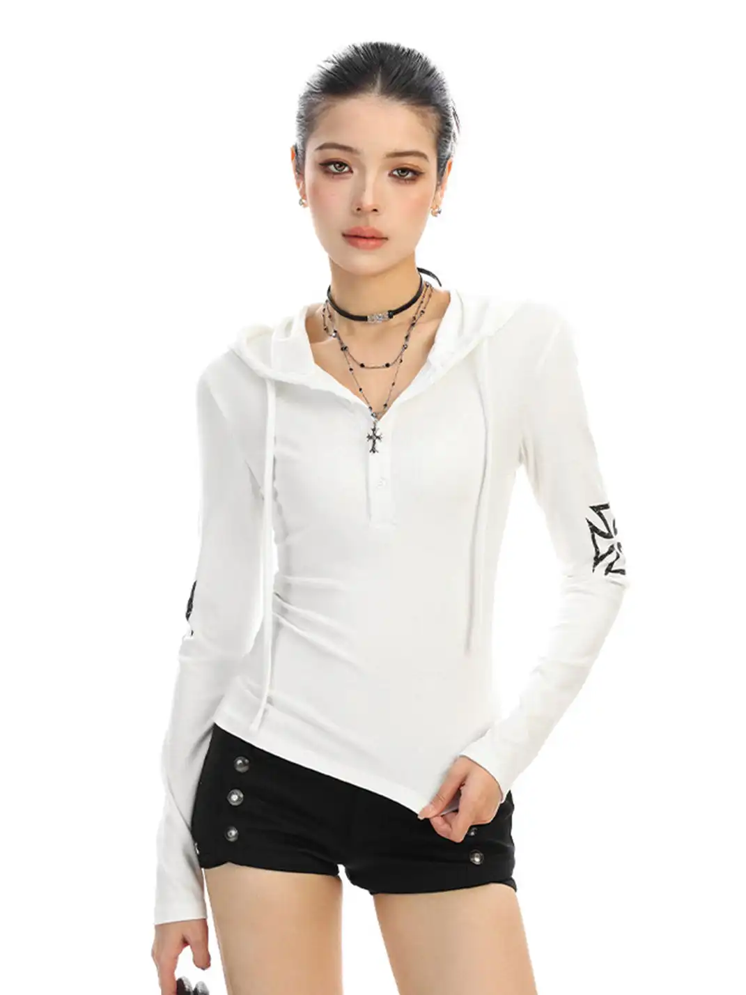 BIGGOLD | Printed Hooded Long-Sleeved Top