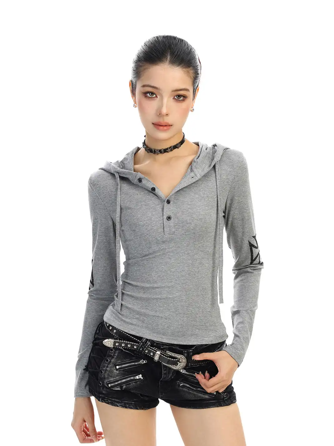 BIGGOLD | Printed Hooded Long-Sleeved Top