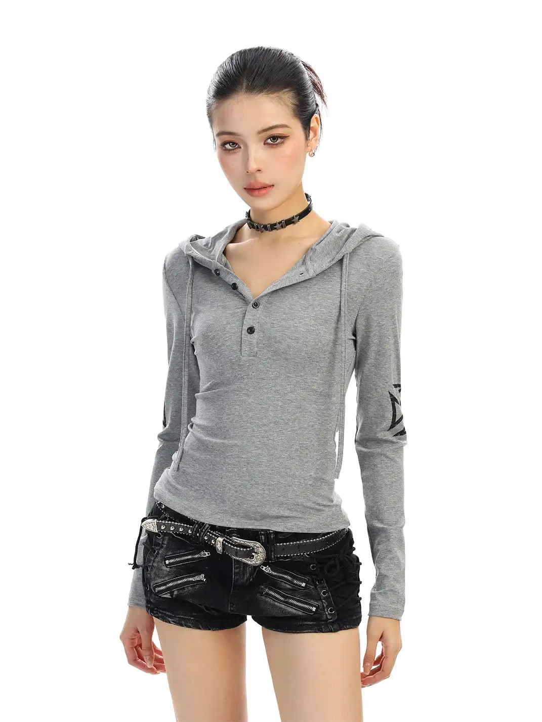 BIGGOLD | Printed Hooded Long-Sleeved Top