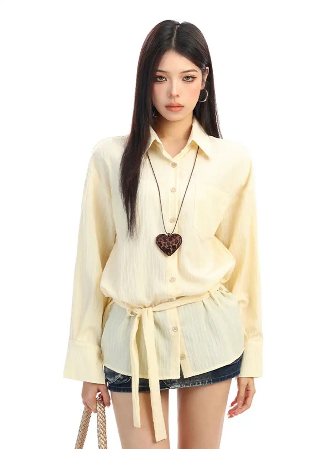BIGGOLD | Vertical Striped Belted Shirt