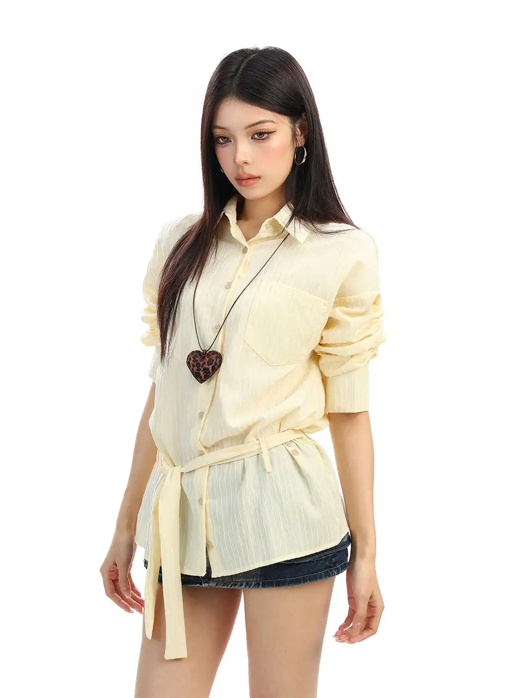 BIGGOLD | Vertical Striped Belted Shirt