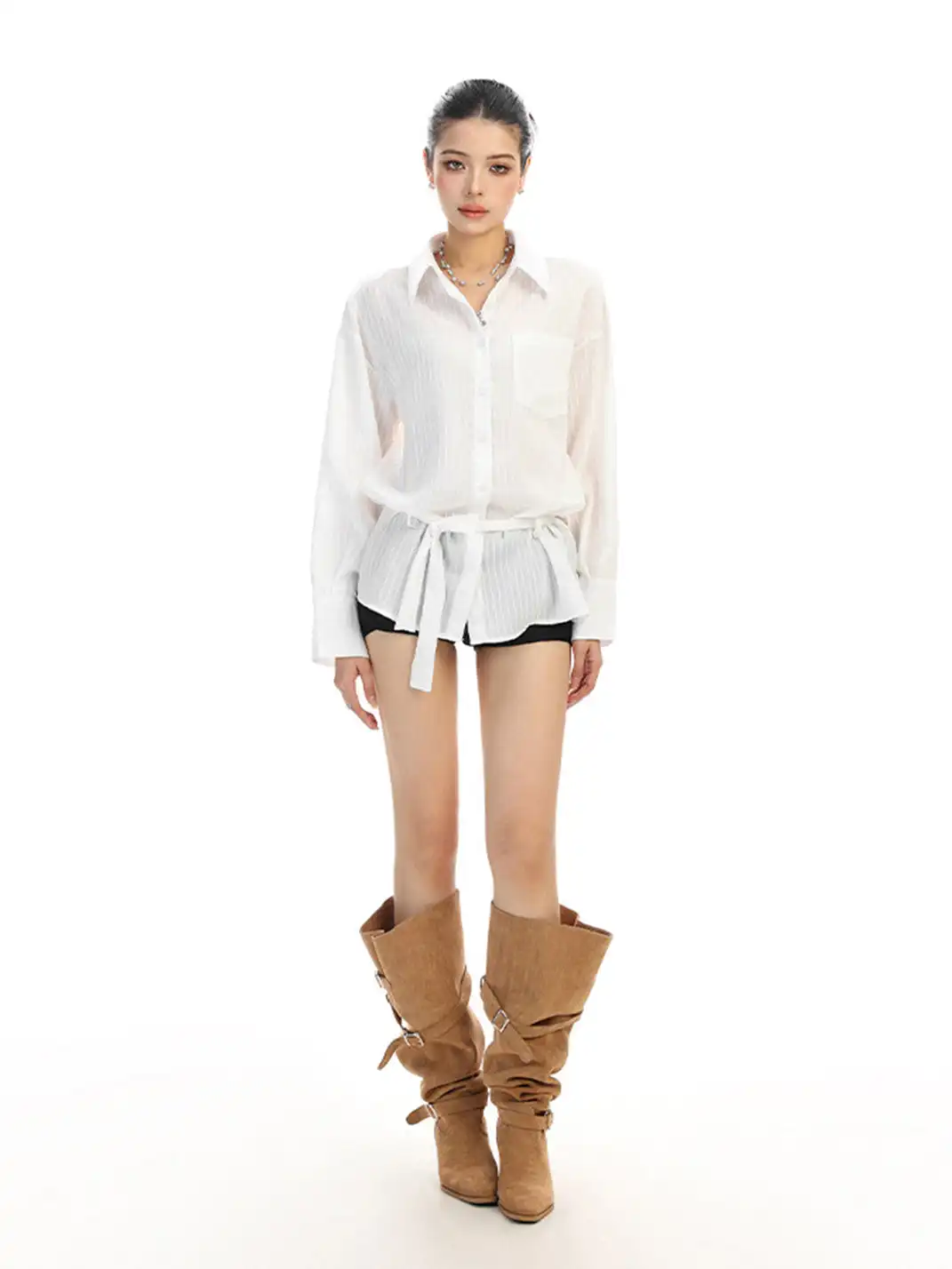 BIGGOLD | Vertical Striped Belted Shirt