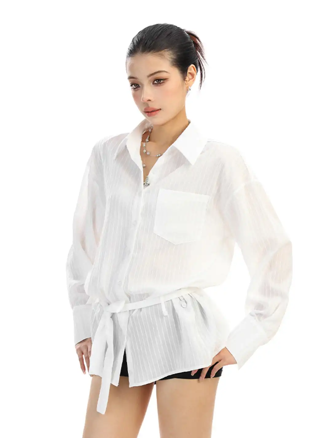BIGGOLD | Vertical Striped Belted Shirt